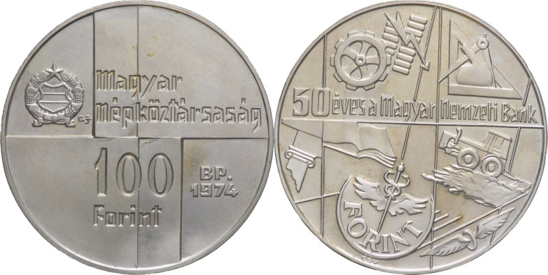 Ungheria - 100 forint 1974 - 50° Anniversario della Banca Nazionale - KM# 603
...