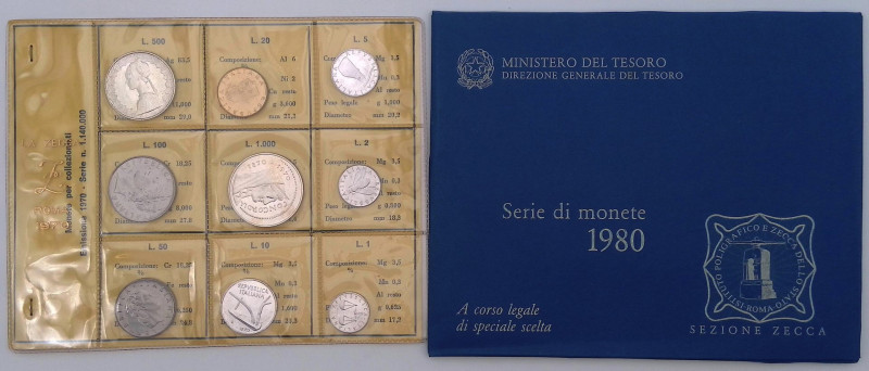 Repubblica Italiana - Lotto di 2 divisionali - 1970 e 1980 - in confezione di ze...