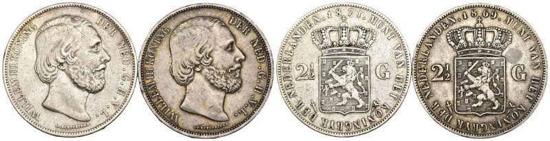 Olanda - Guglielmo III (1849-1890) - Lotto di 2 monete da 2½ Gulden - 1869 e 187...