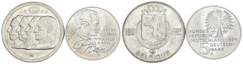 Belgio e Germania - Lotto n.2 Monete composto da: 100 Francs 1950 - 5 Mark 1974 ...