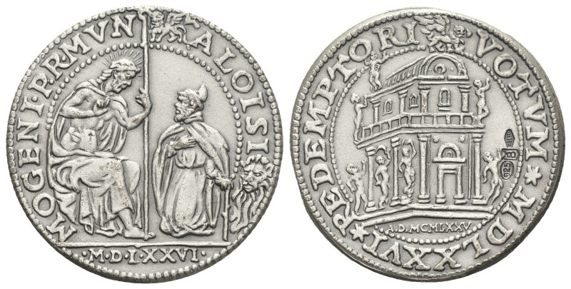 Medaglia a riproduzione della Osella di Alvise Mocenigo 1576 - Ag. 925 - gr. 15,...