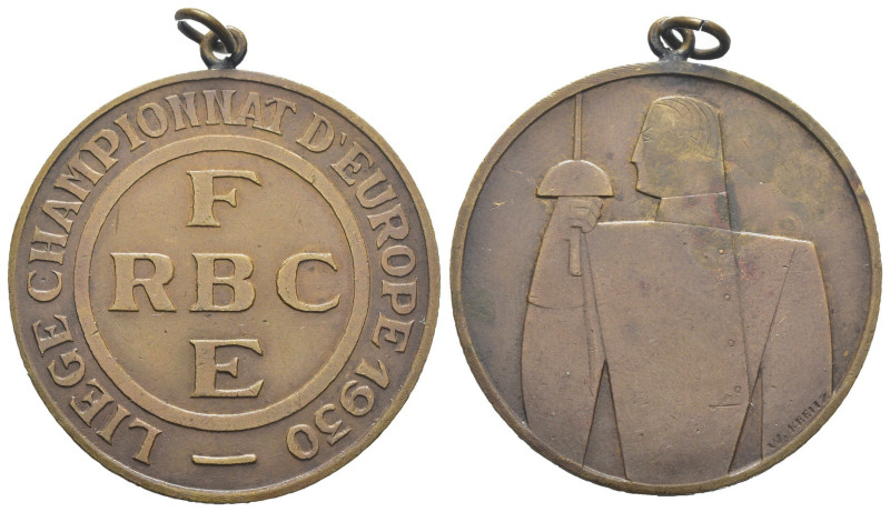 Belgio - Medaglia campionato europeo scherma - Liegi 1930 - Bronzo - gr. 14,74; ...