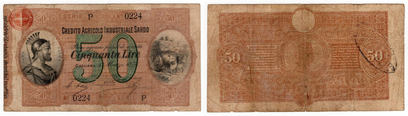 Regno d'Italia - Credito Agricolo Industriale Sardo - 50 Lire - Emissione del 1....