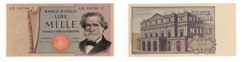 Repubblica Italiana - 1000 Lire "Verdi" II°Tipo - Firme: Carli/Lombardo - Emissi...