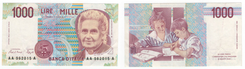 Repubblica Italiana - 1.000 lire Montessori - 02/10/1990 - Serie tripla A - Gig....