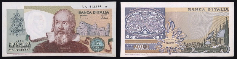 Repubblica Italiana - 2000 Lire Galileo - 08/10/1973 - serie tripla A - MOLTO RA...