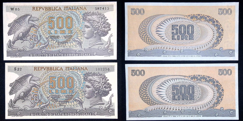 Repubblica Italiana - Lotto di 2 banconote da 500 Lire Aretusa: 1970 e 1975

q...