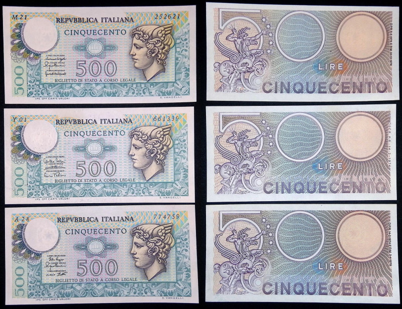 Repubblica Italiana - Lotto 3 banconote 500 Lire Mercurio - anni vari

SUP-FDS...