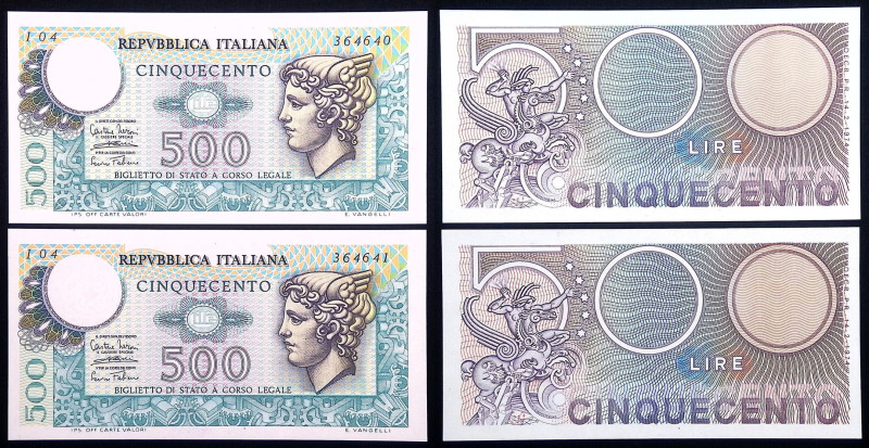 Repubblica Italiana - Lotto di 2 banconote da 500 Lire Mercurio - 14/02/1974 - c...