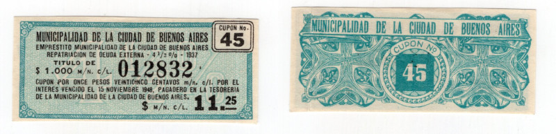 Buenos Aires - Cupon N° 45 da 11,25 Pesos

SPL

SPEDIZIONE SOLO IN ITALIA - ...