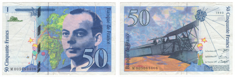 Francia - Quinta repubblica (dal 1958) - 50 Franchi "Saint-Exuperie" 1993 - N° s...