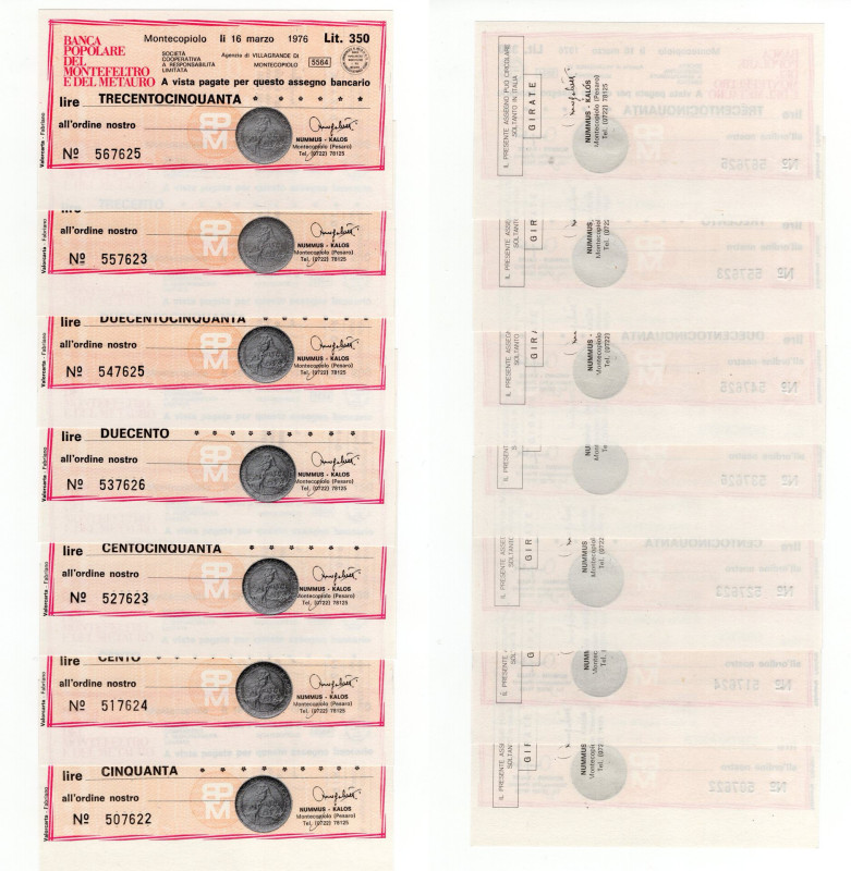 Lotto n.7 Miniassegni - Montecopiolo, 1976, Banca Popolare del Montefeltro e del...