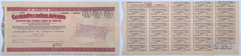 Cantieri Uniti dell'Adriatico - Certificato da 5 azioni - Trieste, 21/07/1953
...