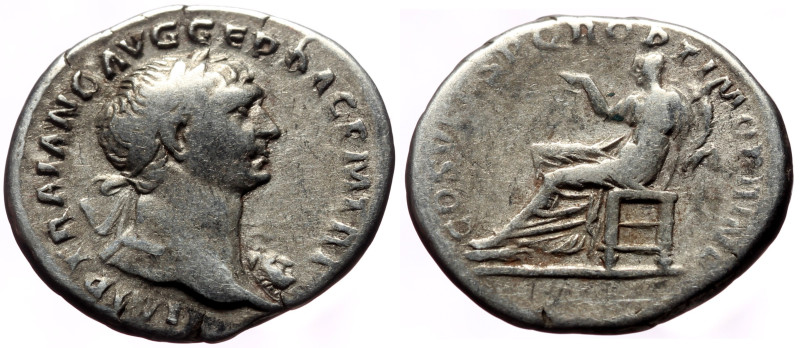 Trajan (98-117) AR Denarius (Silver, 3.46g, 19mm) Rome, 108. 
Obv: IMP TRAIANO A...