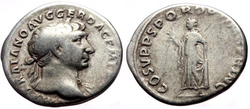 Trajan (98-117) AR Denarius (Silver, 3.22g, 19mm) Rome, 103-111. 
Obv: IMP TRAIA...