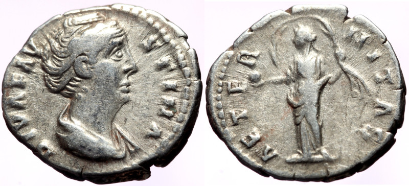 Diva Faustina I (Died 141) AR Denarius (Silver, 3.45g, 18mm) Rome.
DIVA FAVSTINA...