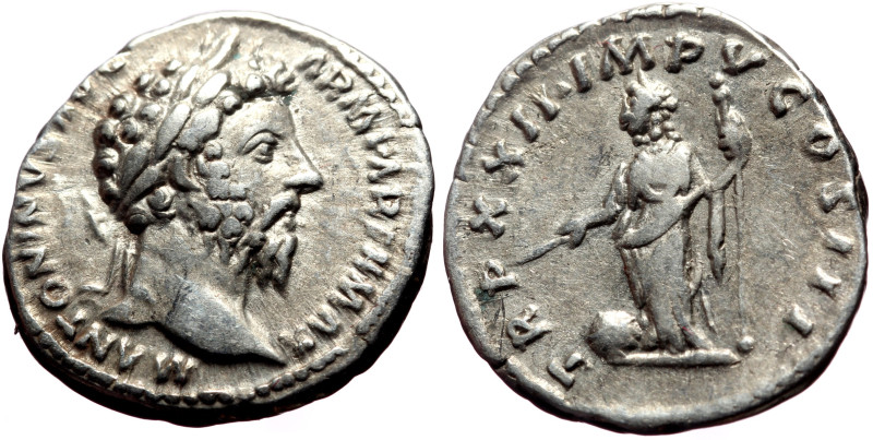 Marcus Aurelius (161-180) AR Denarius (Silver, 3.78g, 19mm) Rome.
Obv: M ANTONIN...