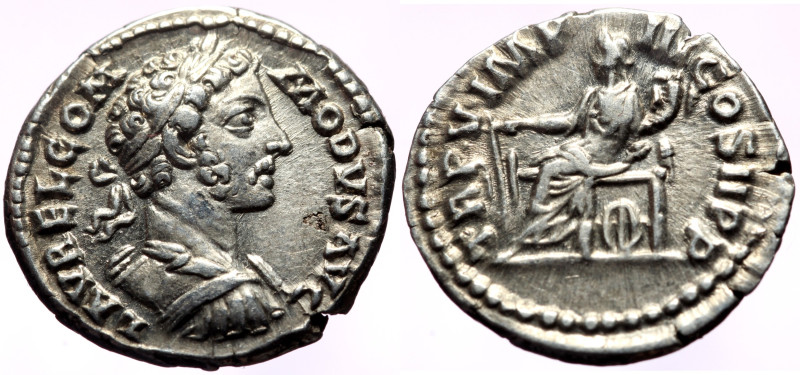 Commodus (177-192) AR Denarius (Silver, 3.63g, 18mm) Rome.
Obv: L AVREL COMMODVS...