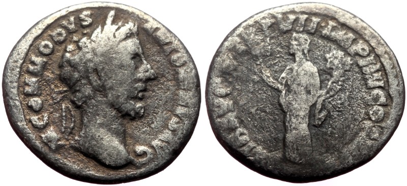 Commodus (177-192) AR Denarius (Silver, 2.42g, 18mm) Rome, 181-182.
Obv: M COMM...