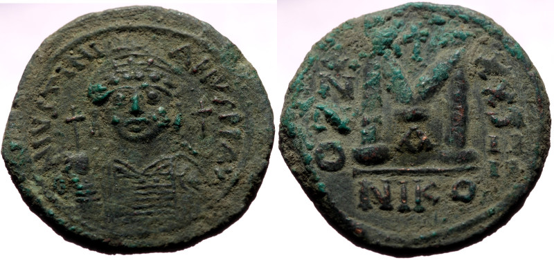 Justinian I (527-565) AE Follis (Bronze, 17.31g, 33m). Nicomedia, Year 29 (555/6...