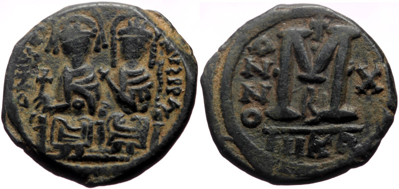 Justin II with Sophia (565-578) AE Follis (Bronze, 28mm, 11.85g) Nicomedia, Date...