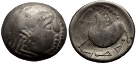 Celts, AR Tetradrachm (Billon, 8.56g, 22mm) Later Imitations of Philip II and their Successors, (2nd century BC)
Obv: laureate head of Zeus right.
Rev...