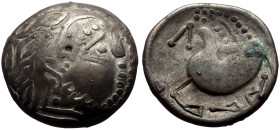 Celts, AR Tetradrachm (Billon, 8.81g, 22mm) Later Imitations of Philip II and their Successors, (2nd century BC)
Obv: laureate head of Zeus right.
Rev...