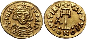 *just 1 specimen recorded by acsearch*
Lombards, Beneventum AV Tremissis (Gold, 1.31g, 16mm) Arichis II, 758-765.
Obv: DN SVI - ⧾ - CTORIΛ, crowned ...