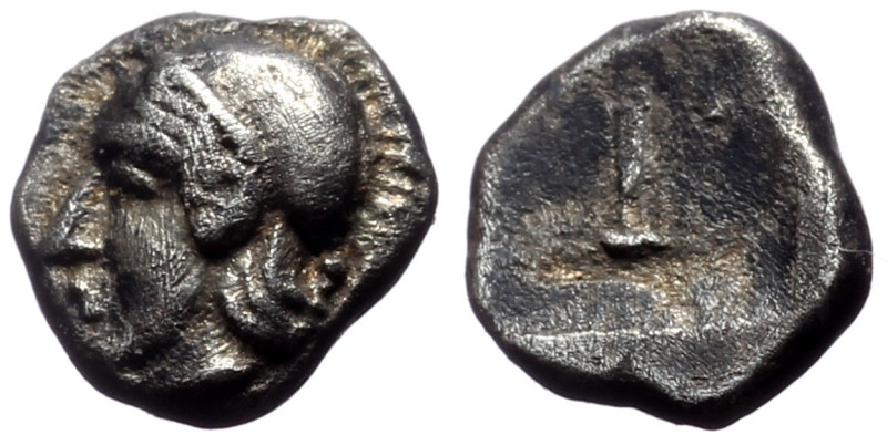 Arkadia, Tegea. AR Hemiobol, (Silver,0.36g, 8mm), ca 423-400 BC. 
Obv: Helmeted ...