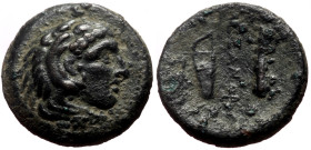 Kings of Macedon, Alexander III “the Great” (336-323 BC) AE (Bronze, 5.42g, 19mm) Miletos (?) c. 323-319. 
Obv: Head of Herakles r., wearing lion's sk...