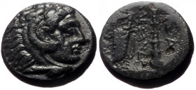 Kings of Macedon, Alexander III ‘the Great’ AE (Bronze, 7.17g, 17mm) uncertain mint in Western Asia Minor, ca 323-310. 
Obv: Head of Herakles to right...