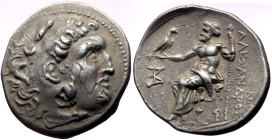 Kings of Macedon Alexander III ‘the Great’ (336-323 BC) AR Tetradrachm (16.71g, 29mm). ‘Pella’ mint. 
Obv: Head of Herakles right, wearing lion skin 
...