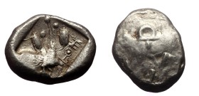 Cyprus, Uncertain AR Stater (Silver, 22mm, 10.82g)
Obv: Bull standing left; winged solar disk above, [ankh to right, palmette ornament in exergu]
Re...