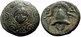 Cyprus, Salamis, Nikokreon AE (Bronze, 17mm, 3.78g) ca 331-310 BC. In the types of Alexander III of Macedon, ca 323-317 BC. 
Obv: Macedonian shield de...