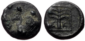 Troas, Skepsis AE (Bronze, 1.49g, 11mm) ca 400-310 BC
Obv: Forepart of Pegasos to left 
Rev: Σ-Κ, Palm tree; all within linear square. 
Ref: SNG Copen...