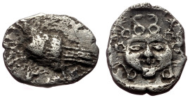 Troas, Abydos AR Obol (Silver, 0.71g, 12mm) ca 480-450 BC. 
Obv: Eagle standing left 
Rev: Gorgoneion facing within incuse square. 
Ref: SNG Arikantür...