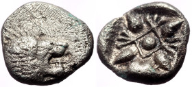 Ionia, Miletos AR Diobol (Silver, 1.00g, 10mm) Late 6th-early 5th century BC. 
Obv: Forepart of lion left, head reverted 
Rev: Stellate pattern within...