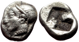 Ionia, Phokaia (ca 521-478 BC) AR Diobol (Silver, 10mm, 1.28g) 
Obv: Head of a nymph to left, wearing a sakkos with a pearled band, a rosette earring,...