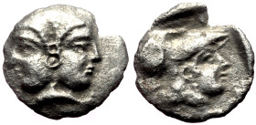 Mysia, Lampsakos AR Obol (Silver, 0.74g, 11mm) ca 500-450 BC 
Obv: Janiform female head.
Rev: Helmeted head of Athena left within incuse square.
Ref: ...