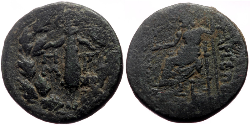 Cilicia, Tarsos (after 164 BC) AE (Bronze, 4.28g, 18mm) 
Obv: TARSEWN, Zeus seat...