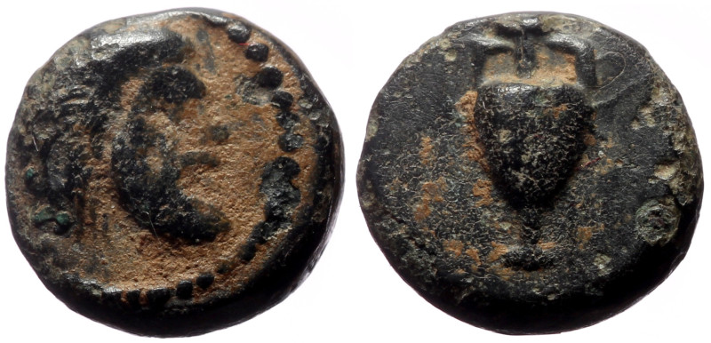 Cilicia, Nagidos AE (Bronze, 10mm, 0,80g) ca 360-333 BC. 
Obv: Bearded head of P...