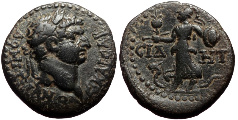 Pamphylia, Side AE (Bronze, 19mm, 4.20g) Domitian (81-96)
Obv: ΔΟΜΙΤΙΑΝΟϹ ΚΑΙϹΑ...