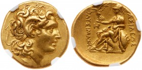 Thracian Kingdom. Lysimachos. Gold Stater (8.42 g), as King, 306-281 BC. Pella, 286/5-282/1 BC. Diademed head of deified Alexander right, with horn of...
