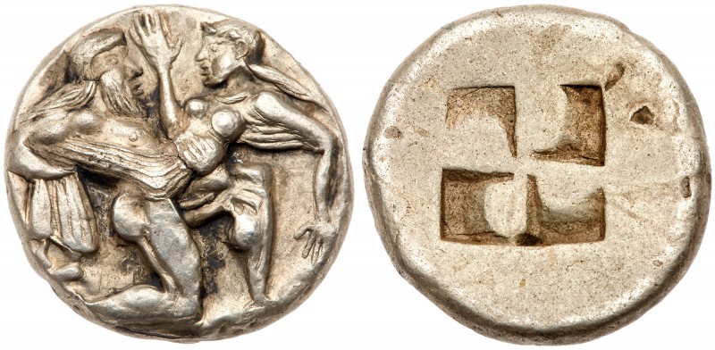 Islands off Thrace, Thasos. Silver Stater (7.65 g), ca. 480-463 BC. Satyr advanc...