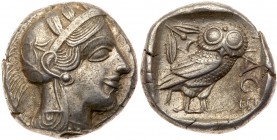 Attica, Athens. Silver Tetradrachm (17.18 g), ca. 454-404 BC. Helmeted head of Athena right, frontal eye. Reverse: A&Theta;E, owl standing right, head...