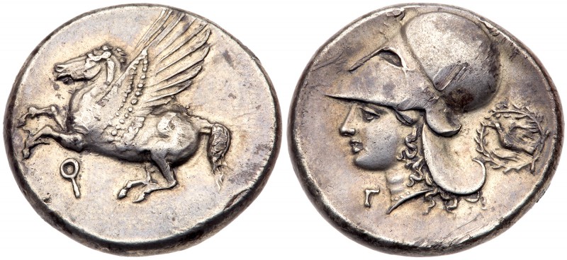 Corinthia, Corinth. Silver Stater (8.54 g), ca. 400-375 BC. Pegasos flying left....