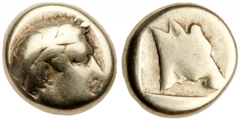 Lesbos, Mytilene. Electrum Hekte (2.42 g), ca. 454-428/7 BC. Laureate head of Ap...