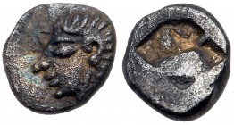 Ionia, Kolophon. Silver Hemiobol (0.44 g), ca. 530/25-500 BC. Archaic head of Apollo left. Reverse: Incuse square punch. SNG Kayhan 342. Toned. Extrem...