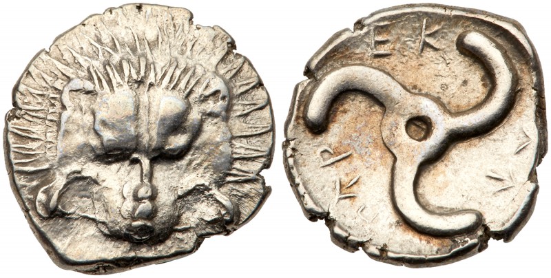 Lycian Dynasts. Perikles. Silver 1/3 Stater (2.63 g), ca. 380-360 BC. Facing lio...