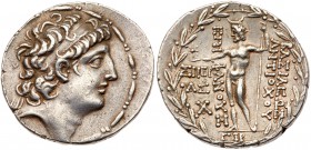 Seleukid Kingdom. Antiochos VIII Epiphanes. Silver Tetradrachm (16.65 g), sole reign, 121/0-97/6 BC. Sidon, SE 193 (120/19 BC). Diademed head of Antio...